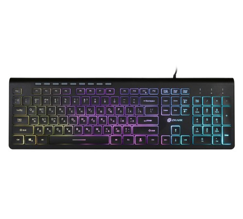 Клавиатура Оклик 490ML черный USB slim Multimedia LED