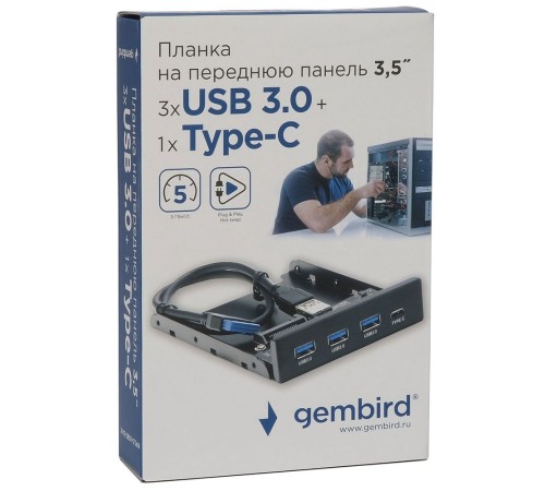 Планка USB 3.0 на переднюю панель 3.5" Gembird, 3 порта USB и 1 порт Type-C (FP3.5-USB3-3A1C)