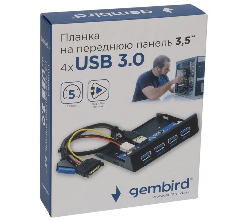 Планка USB 3.0 на переднюю панель 3.5" Gembird, 4 порта USB (FP3.5-USB3-4A) Планка USB 3.0 на переднюю панель 3.5" Gembird, 4 порта USB (FP3.5-USB3-4A)