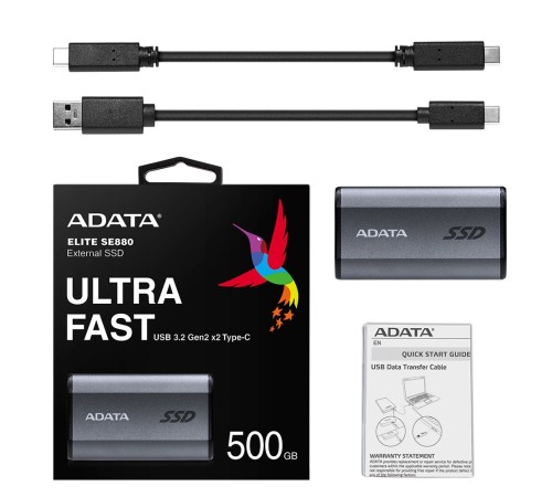 Твердотельный накопитель SSD ADATA 500Gb USB Type-C [AELI-SE880-500GCGY]