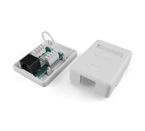 Hyperline SB1-1-8P8C-C6-WH Розетка компьютерная RJ-45(8P8C), категория 6, одинарная, внешняя, Dual IDC