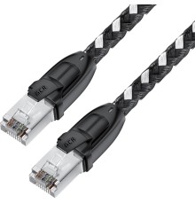 GCR Патч-корд PROF прямой 5.0m, UTP медь кат.6, STRONG черно-белый нейлон, ethernet high speed 10 Гбит/с, T568B, GCR-52779 Greenconnect RJ45(m) - RJ45(m) Cat. 6 UTP нейлон 5.0м чёрно-белый (GCR-52779)