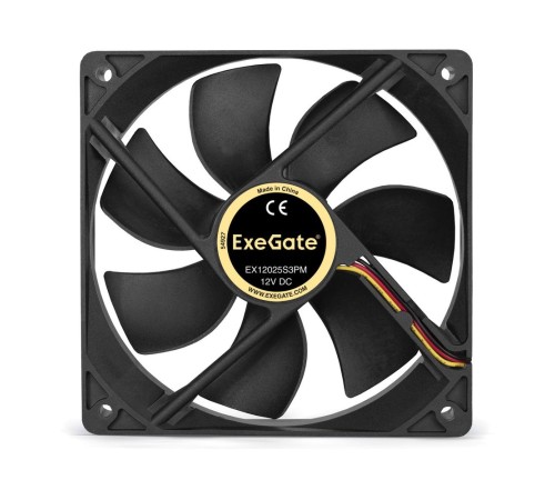Exegate EX283389RUS Вентилятор ExeGate EX12025S3PM, 120x120x25 мм, подшипник скольжения, 3pin+Molex, 1200RPM, 25dBA