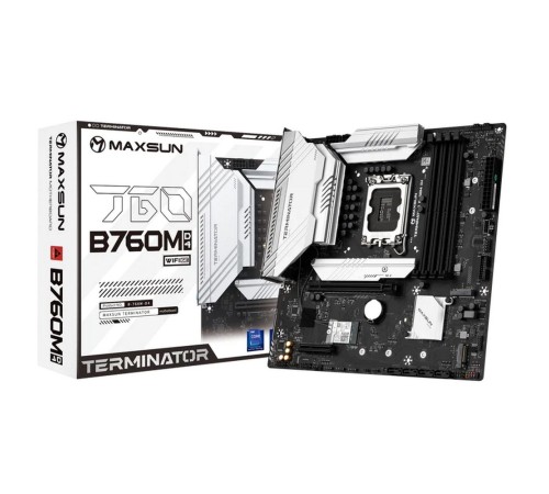 Материнская плата Maxsun Terminator B760M D4 WIFI6E 1700, B760, 4xDDR4, 1xPCIEx16,1xPCIEx4,3xM.2, Front1xType-C,2xUSB3,2xUSB2, Rear2xUSB3,6xUSB2, 4xSATA3, 2,5GLan, HDMI+DP, mATX, RTL