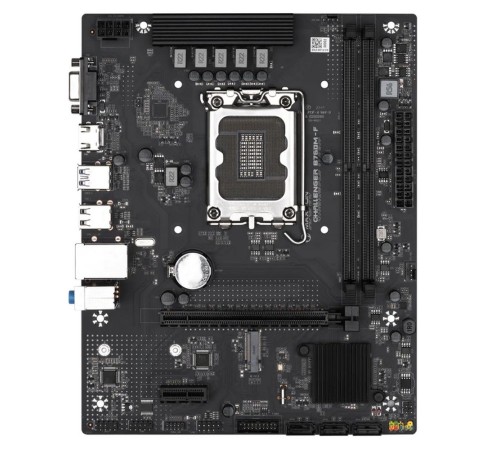 Материнская плата Maxsun Challenger B760M-F 1700, B760, 2xDDR4, 1xPCIEx16,1xPCIEx1,1xM.2, Front2xUSB3,2xUSB2, Rear2xUSB3,4xUSB2, 3xSATA3, 1GLan, VGA+HDMI, mATX, RTL
