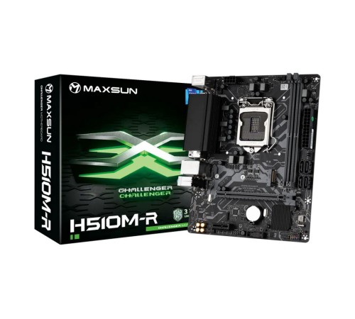 Материнская плата Maxsun Challenger H510M-R 1200, H510, 2xDDR4, 1xPCIEx16,1xPCIEx1,1xM.2, Front2xUSB3,2xUSB2, Rear4xUSB2,2xUSB3, 4xSATA3, 1GLan, VGA+HDMI, mATX, RTL