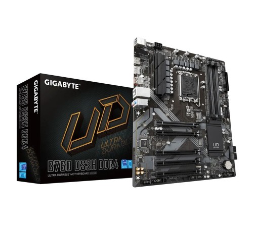 Материнская плата GIGABYTE B760 DS3H DDR4, LGA1700, B760, 4*DDR5, DP+HDMI,  4 SATA 6 Гб/с, M2, Audio, Gb LAN, USB 3.2, USB 2.0, Type-C, COM*1 port, ATX (B760 DS3H DDR4)