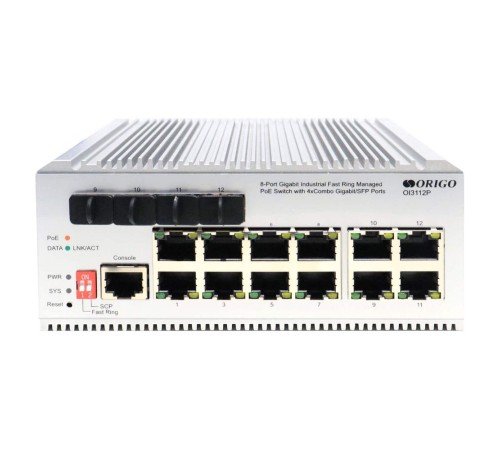ORIGO OI3112P/185W/A1A Промышленный управляемый L2 PoE-коммутатор 8x1000Base-T PoE+, 4xCombo 1000Base-T/SFP, PoE-бюджет 185 Вт