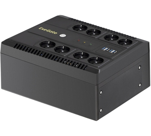 Exegate EX293855RUS ИБП ExeGate NEO NNB-1000.LED.AVR.8SH.CH <1000VA/650W, LED, AVR, 8*Schuko, 4*USB-порта для зарядки, Black>