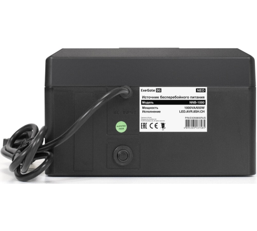 Exegate EX293855RUS ИБП ExeGate NEO NNB-1000.LED.AVR.8SH.CH <1000VA/650W, LED, AVR, 8*Schuko, 4*USB-порта для зарядки, Black>