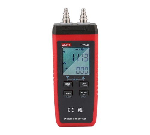 Цифровой манометр UNI-T UT366A Измерение давления кПа, мбар, бар, фунт/кв.дюйм, мм рт.ст., дюйм вод. ст., дюйм ртутного столба, озин2, кгсм2, фут вод. Авто-выключение; Тип ЖК-дисплея: FSTN