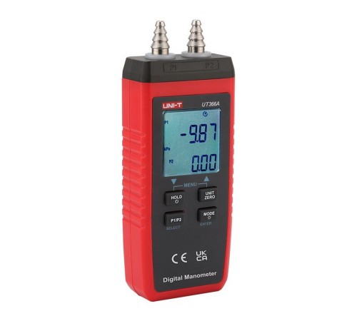 Цифровой манометр UNI-T UT366A Измерение давления кПа, мбар, бар, фунт/кв.дюйм, мм рт.ст., дюйм вод. ст., дюйм ртутного столба, озин2, кгсм2, фут вод. Авто-выключение; Тип ЖК-дисплея: FSTN