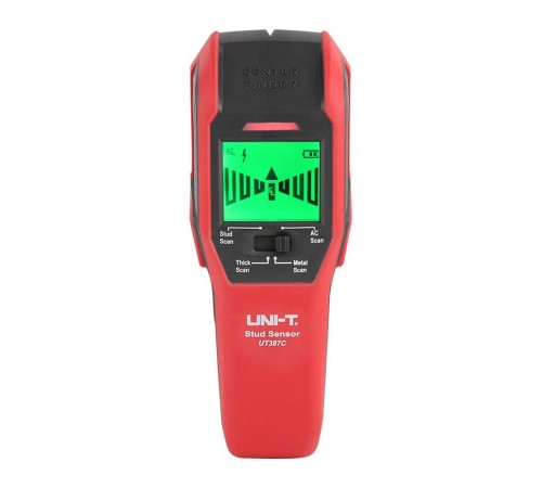Детектор проводки UNI-T UT387C Обнаруживает (деревянную балку, металлический предмет, электрический провод); Глубина сканирования металла (76 мм); Глубина сканирования шипа (дерево) (28,5 мм); Глубина толстого сканирования (дерево) (38 мм); Толщина электр