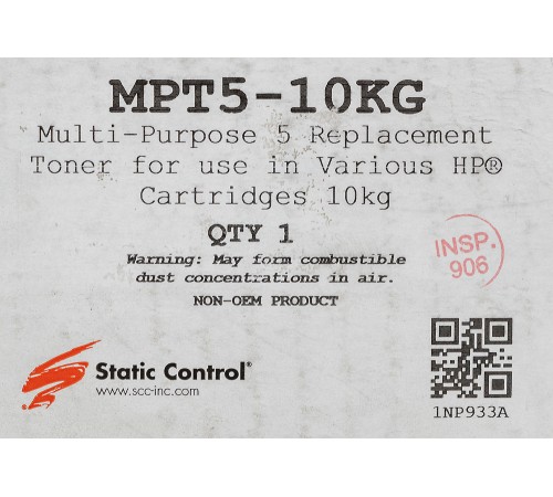 Тонер Static Control MPT5-10KG черный флакон 10000гр. для принтера HP LJ1200/4100/5000