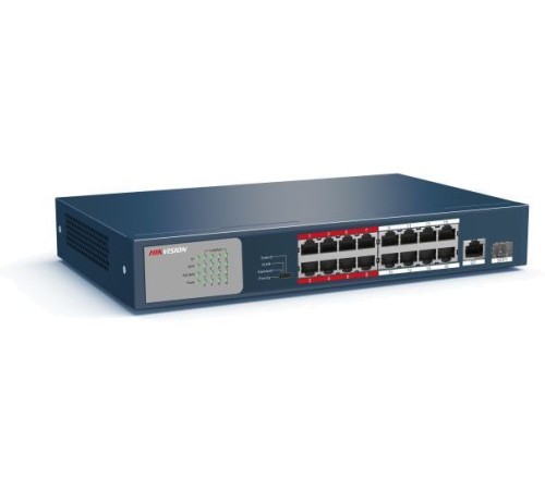 Неуправляемый коммутатор. 16 RJ45 100M PoE с грозозащитой 6кВ; 1 Uplink порт 1000М Ethernet; 1 Uplink порт 1000М SFP; бюджет PoE 130Вт; Порты 9-16 поддерживают режим передачи до 250м,10Мб/с, CAT5e Hikvision DS-3E0318P-E/M(B) Неуправляемый коммутатор. 16 RJ45 100M PoE с грозозащитой 6кВ; 1 Uplink порт 1000М Ethernet; 1 Uplink порт 1000М SFP; бюджет PoE 130Вт; Порты 9-16 поддерживают режим передачи до 250м,10Мб/с, CAT5e Hikvision DS-3E0318P-E/M(B)