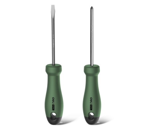 Набор отверток "Home Series Green" Deli HT1002L 2шт SL5x100+PH1x100, эксклюзивный дизайн, рукоятка из высококачественного софттач пластика