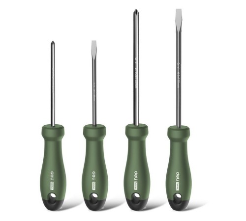 Набор отверток "Home Series Green" Deli HT1004L 4шт SL5x100+SL6x150+PH1x100+PH2x150, эксклюзивный дизайн, рукоятка из высококачественного софттач пластика