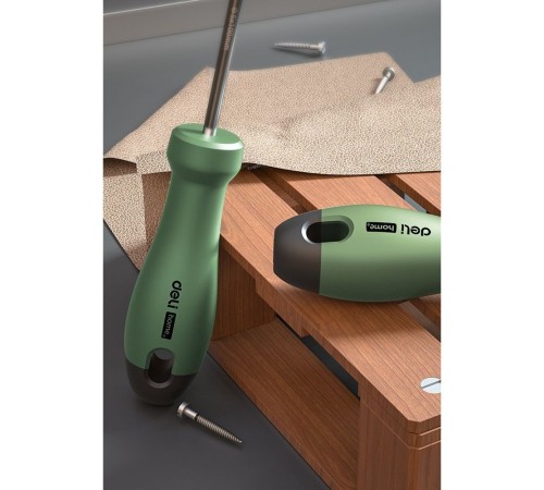 Набор отверток "Home Series Green" Deli HT1004L 4шт SL5x100+SL6x150+PH1x100+PH2x150, эксклюзивный дизайн, рукоятка из высококачественного софттач пластика