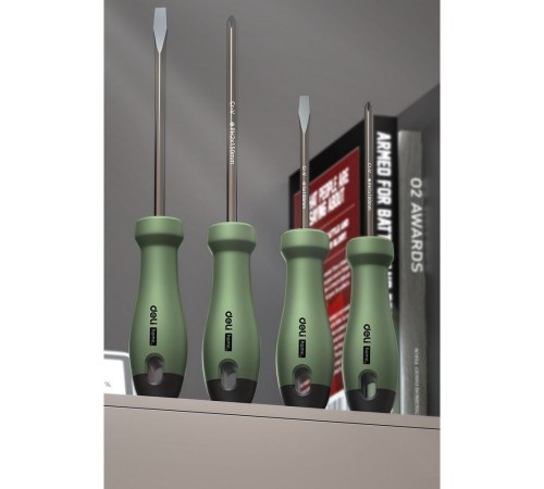 Набор отверток "Home Series Green" Deli HT1004L 4шт SL5x100+SL6x150+PH1x100+PH2x150, эксклюзивный дизайн, рукоятка из высококачественного софттач пластика