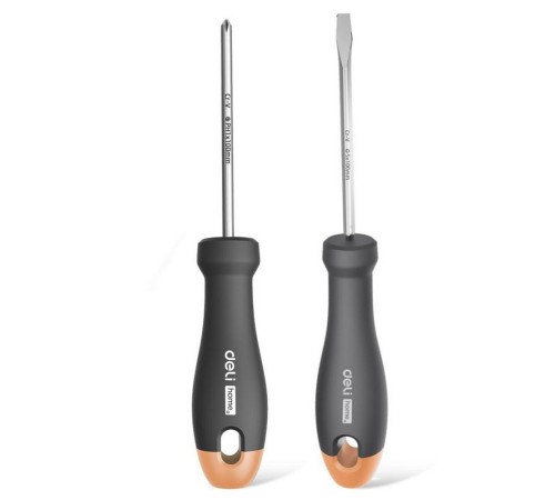 Набор отверток "Home Series Gray" Deli HT1002C 2шт SL5x100+PH1x100, эксклюзивный дизайн, рукоятка из высококачественного софттач пластика