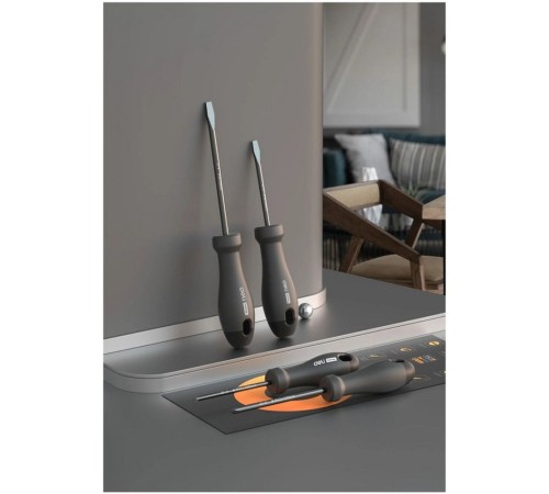 Набор отверток "Home Series Gray" Deli HT1004C 4шт  SL5x100+SL6x150+PH1x100+PH2x150, эксклюзивный дизайн, рукоятка из высококачественного софттач пластика