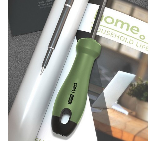 Двухсторонняя отвертка "Home Series Green" Deli HT1055L SL5+PH1, длина жала 100мм, эксклюзивный дизайн, рукоятка из высококачественного софттач пластика