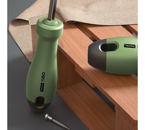 Двухсторонняя отвертка "Home Series Green" Deli HT1055L SL5+PH1, длина жала 100мм, эксклюзивный дизайн, рукоятка из высококачественного софттач пластика