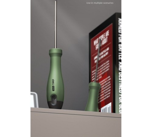 Крестовая отвертка "Home Series Green" Deli HT1203L PH0x75мм  Эксклюзивный дизайн, рукоятка из высококачественного софттач пластика