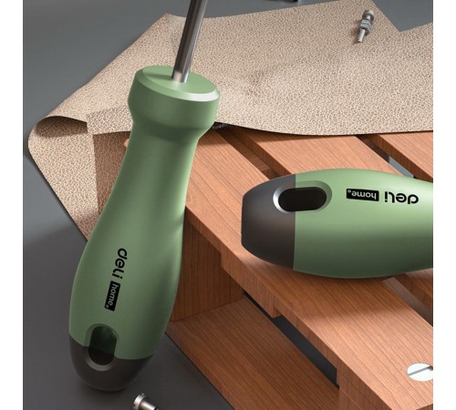 Крестовая отвертка "Home Series Green" Deli HT1205L PH1x100мм  Эксклюзивный дизайн, рукоятка из высококачественного софттач пластика