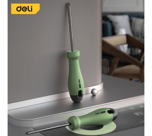 Крестовая отвертка "Home Series Green" Deli HT1206L PH2x150мм  Эксклюзивный дизайн, рукоятка из высококачественного софттач пластика