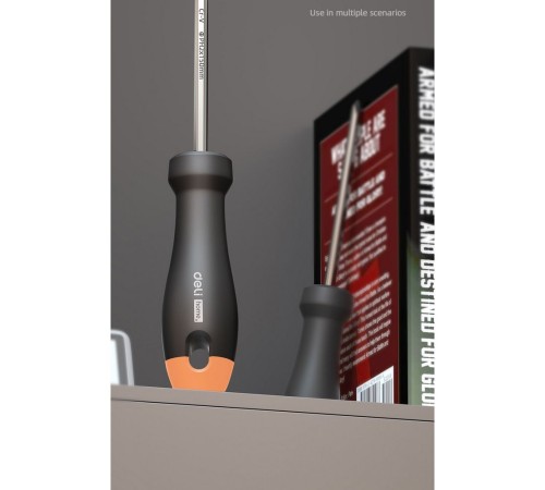 Крестовая отвертка "Home Series Gray" Deli HT1206C PH2x150мм  Эксклюзивный дизайн, рукоятка из высококачественного софттач пластика