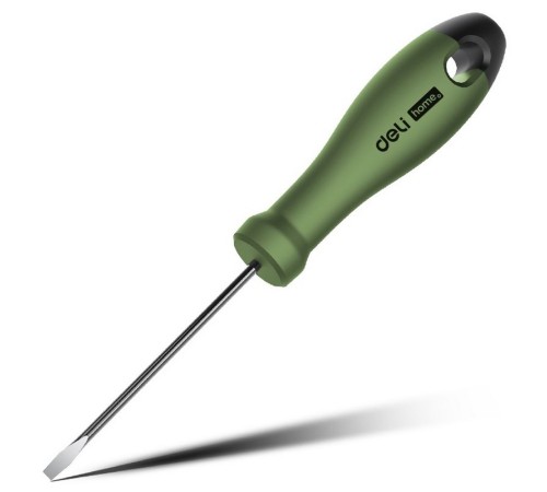 Шлицевая отвёртка "Home Series Green" Deli HT1103L 3x75мм Эксклюзивный дизайн, рукоятка из высококачественного софттач пластика Шлицевая отвёртка "Home Series Green" Deli HT1103L 3x75мм Эксклюзивный дизайн, рукоятка из высококачественного софттач пластика