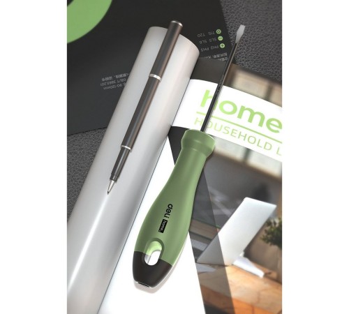 Шлицевая отвёртка "Home Series Green" Deli HT1103L 3x75мм Эксклюзивный дизайн, рукоятка из высококачественного софттач пластика Шлицевая отвёртка "Home Series Green" Deli HT1103L 3x75мм Эксклюзивный дизайн, рукоятка из высококачественного софттач пластика