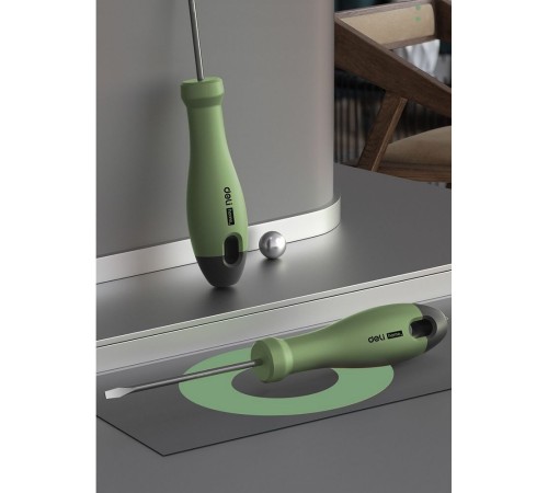 Шлицевая отвёртка "Home Series Green" Deli HT1103L 3x75мм Эксклюзивный дизайн, рукоятка из высококачественного софттач пластика Шлицевая отвёртка "Home Series Green" Deli HT1103L 3x75мм Эксклюзивный дизайн, рукоятка из высококачественного софттач пластика