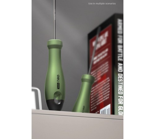 Шлицевая отвёртка "Home Series Green" Deli HT1103L 3x75мм Эксклюзивный дизайн, рукоятка из высококачественного софттач пластика Шлицевая отвёртка "Home Series Green" Deli HT1103L 3x75мм Эксклюзивный дизайн, рукоятка из высококачественного софттач пластика