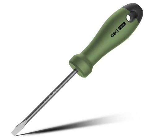 Шлицевая отвёртка "Home Series Green" Deli HT1105L 5x100мм Эксклюзивный дизайн, рукоятка из высококачественного софттач пластика Шлицевая отвёртка "Home Series Green" Deli HT1105L 5x100мм Эксклюзивный дизайн, рукоятка из высококачественного софттач пластика