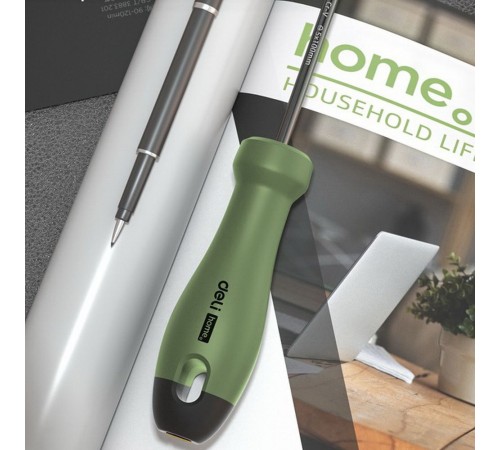 Шлицевая отвёртка "Home Series Green" Deli HT1105L 5x100мм Эксклюзивный дизайн, рукоятка из высококачественного софттач пластика Шлицевая отвёртка "Home Series Green" Deli HT1105L 5x100мм Эксклюзивный дизайн, рукоятка из высококачественного софттач пластика
