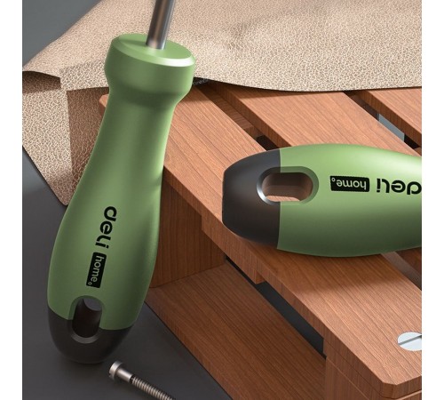Шлицевая отвёртка "Home Series Green" Deli HT1106L 6x150мм  Эксклюзивный дизайн. Рукоятка из высококачественного софттач пластика