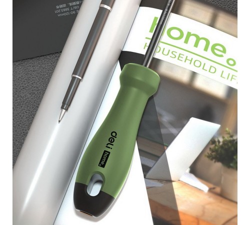 Шлицевая отвёртка "Home Series Green" Deli HT1106L 6x150мм  Эксклюзивный дизайн. Рукоятка из высококачественного софттач пластика