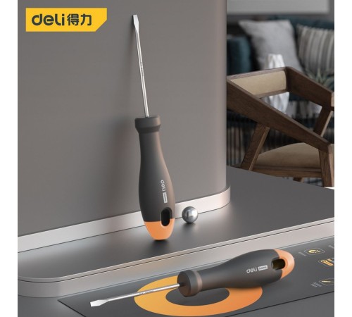 Шлицевая отвёртка "Home Series Gray" Deli HT1103C 3x75мм Эксклюзивный дизайн, рукоятка из высококачественного софттач пластика Шлицевая отвёртка "Home Series Gray" Deli HT1103C 3x75мм Эксклюзивный дизайн, рукоятка из высококачественного софттач пластика