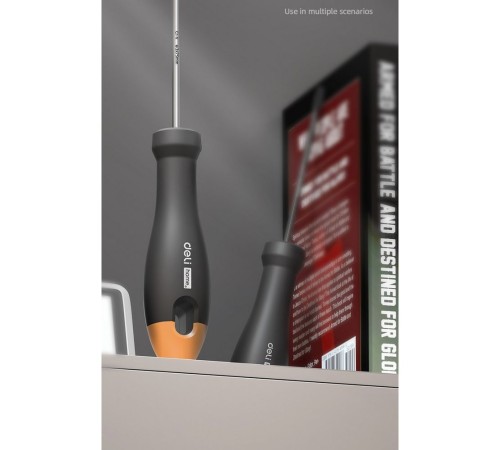 Шлицевая отвёртка "Home Series Gray" Deli HT1103C 3x75мм Эксклюзивный дизайн, рукоятка из высококачественного софттач пластика Шлицевая отвёртка "Home Series Gray" Deli HT1103C 3x75мм Эксклюзивный дизайн, рукоятка из высококачественного софттач пластика