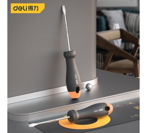 Шлицевая отвёртка "Home Series Gray" Deli HT1106C 6x150мм Эксклюзивный дизайн. Рукоятка из высококачественного софттач пластика Шлицевая отвёртка "Home Series Gray" Deli HT1106C 6x150мм Эксклюзивный дизайн. Рукоятка из высококачественного софттач пластика