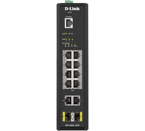 Коммутатор D-Link DIS-200G-12PS/A1A 10G 2SFP 8PoE 240W управляемый