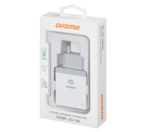 Сетевое зар./устр. Digma DGWC-2U-3A-WG 2.1A+1A универсальное белый Сетевое зар./устр. Digma DGWC-2U-3A-WG 2.1A+1A универсальное белый