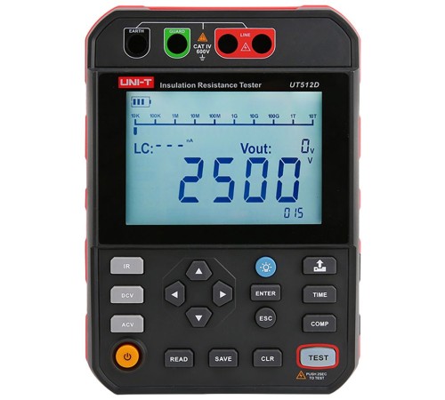 Измеритель сопротивления изоляции UT512D до 2,5 кВ, до 1 ТОм память на 999 измерений, CAT IV 600 В
