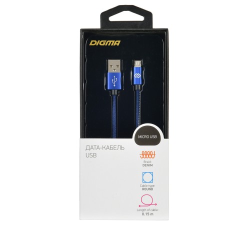 Кабель Digma MICROUSB-0.15M-BL USB (m)-micro USB (m) 0.15м синий Кабель Digma MICROUSB-0.15M-BL USB (m)-micro USB (m) 0.15м синий