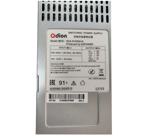 R2A-DV0550-N-H 2U Redundant 550W (ШВГ=77.5*84*225mm), 80+ Gold, Oper.temp 0C~50C, AC/DC Dual input, 2x U1A-D10800-DRB CRPS modules + PBD frame (ASPower) RTL {4} R2A-DV0550-N-H 2U Redundant 550W (ШВГ=77.5*84*225mm), 80+ Gold, Oper.temp 0C~50C, AC/DC Dual input, 2x U1A-D10800-DRB CRPS modules + PBD frame (ASPower) RTL {4}