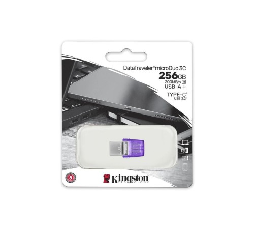 Флеш Диск Kingston 256Gb DataTraveler microDuo 3C DTDUO3CG3/256GB USB3.0 фиолетовый