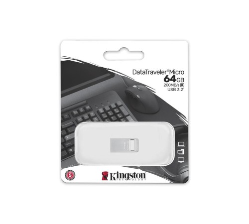 Флеш Диск Kingston 64Gb DataTraveler Micro DTMC3G2/64GB USB3.0 серебристый