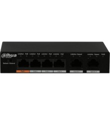 4 портовый РоЕ коммутатор неуправляемый, 4 порта x10/100 Base-T (Питание PoE) 2 порта x10/100 Base-T (Uplink), Мощность PoE портов: 1 ≤60Вт, порты: 2-4≤30Вт, Всего: ≤60Вт; IEEE802.3af/IEEE802.3at/Hi-PoE, Бюджет РОЕ: 60 Вт Питание :DC 48~57В Dahua DH-PFS30